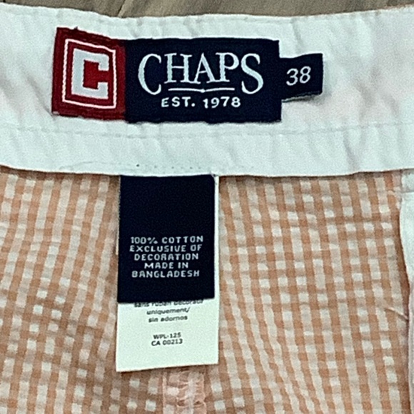 Chaps Mens Textured Plaid Shorts Size 38 Pockets Orange Flat Front - 8” Inseam - Picture 8 of 12
